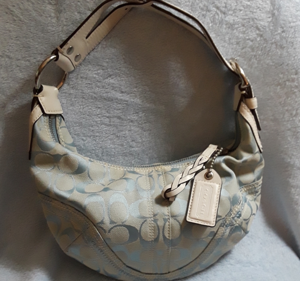Coach monogram shoulder bag, light blue